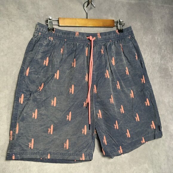 Johnnie O Mens Swim Trunks Shorts size Large Blue Drawstring Pink Surfer